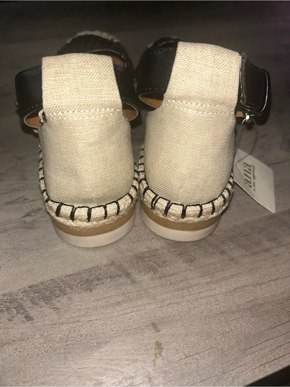 a.n.a Black Woven Espadrille Ankle-Strap Flats with Natural Jute Toe
